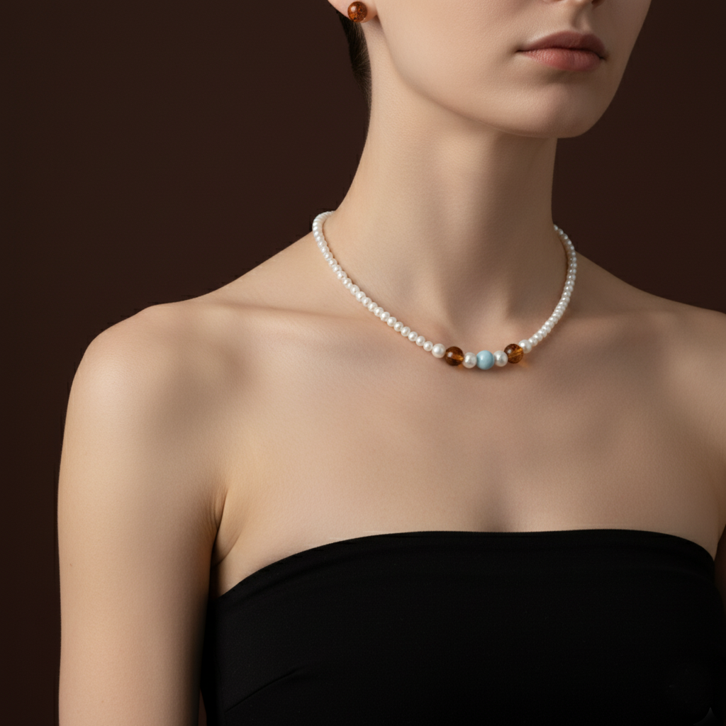 Set en Perlas Ámbar y Larimar