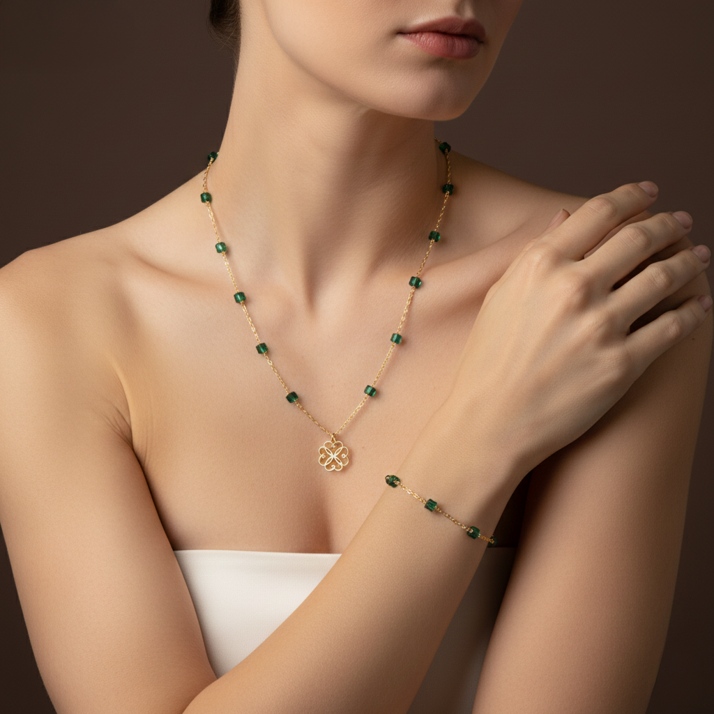 Set (Collar y Guillo) en Jade Verde