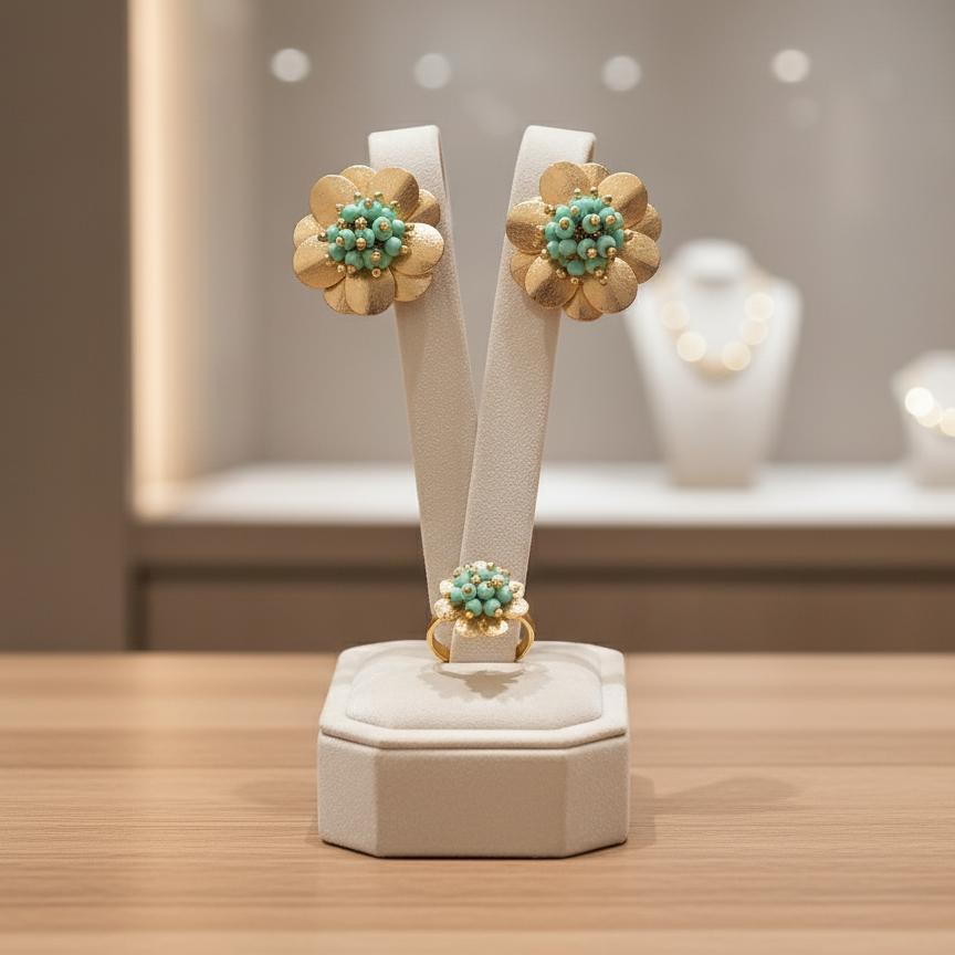 Set en Turquesa de Aretes y Anillo Ajustable