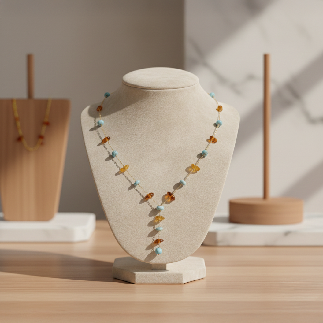 Collar en Piedras Ámbar y Larimar