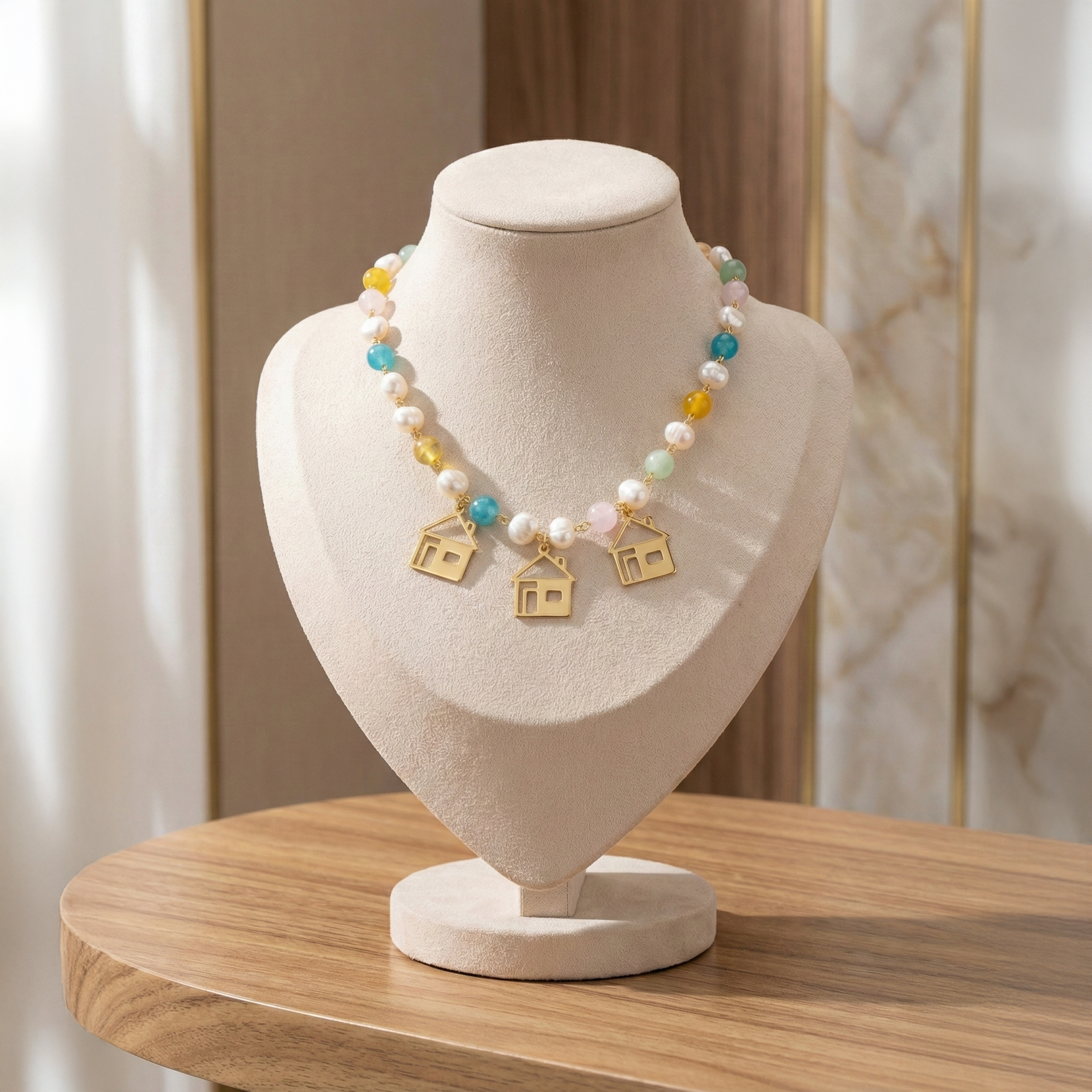 Collar en Piedras Naturales con Dijes tipo Casita