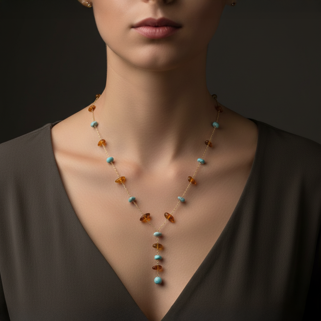 Collar en Piedras Ámbar y Larimar