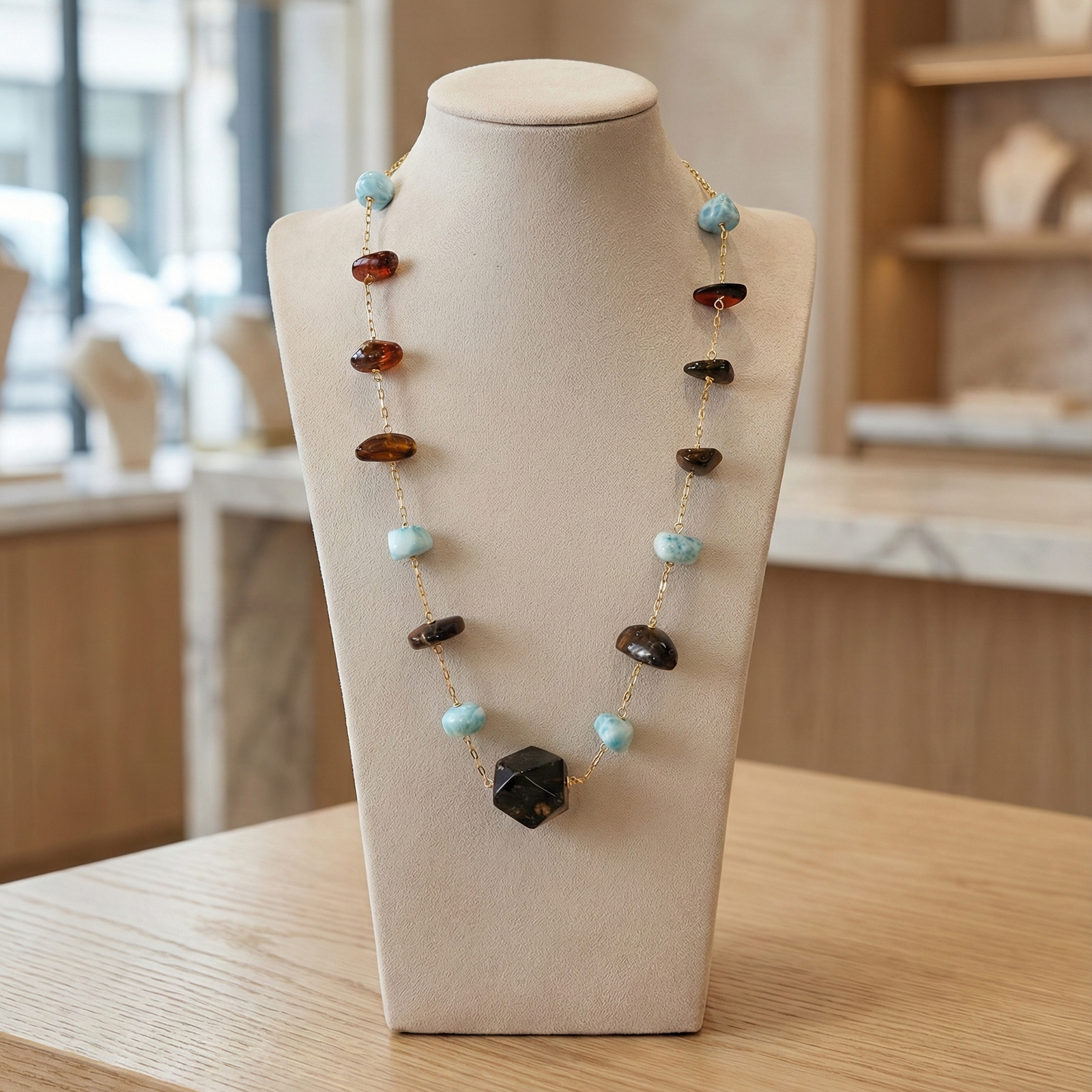 Collar en Ámbar y Larimar