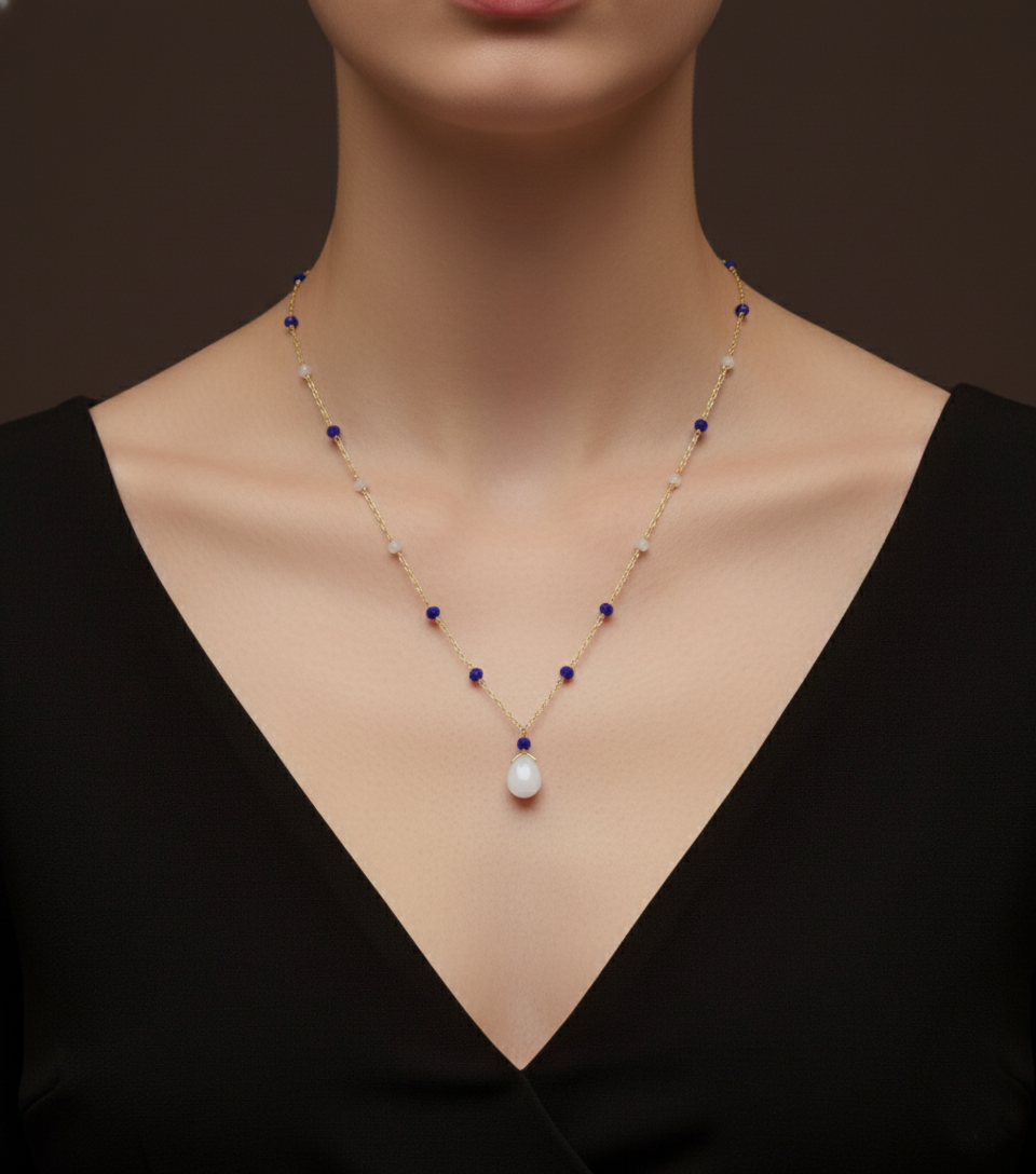 Collar en Ágata Azul y Blanco