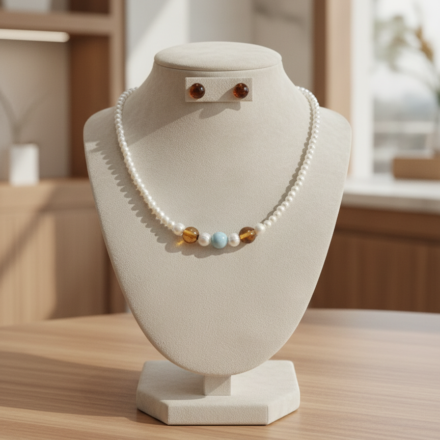 Set en Perlas Ámbar y Larimar