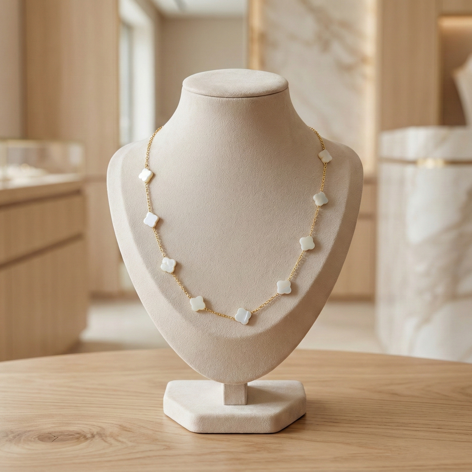 Collar en Madreperla Nácar en forma de Trébol