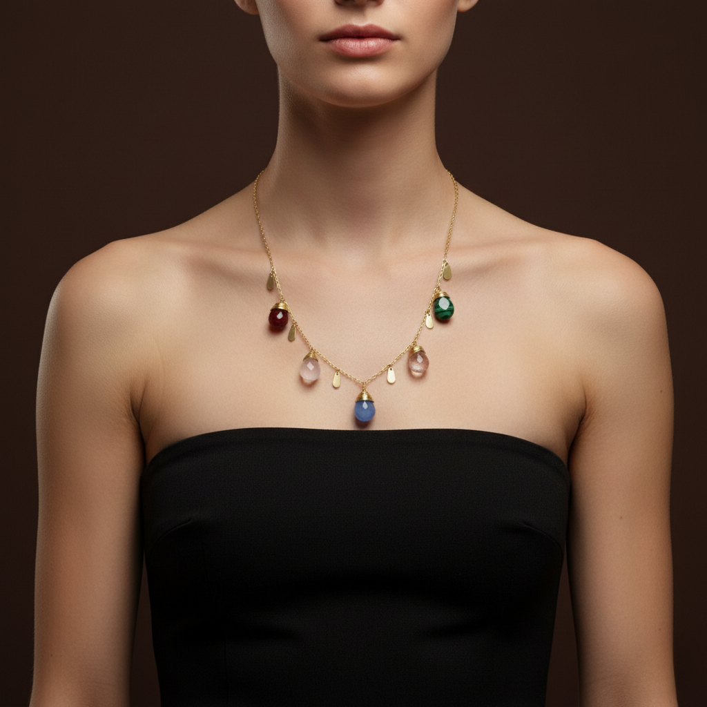 Collar en Cuarzo y Malaquitas