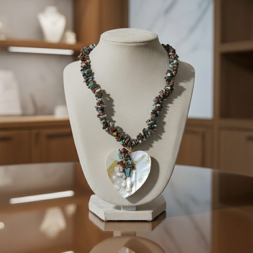 Collar en Piedras Naturales y Dije en Nácar con Cascada