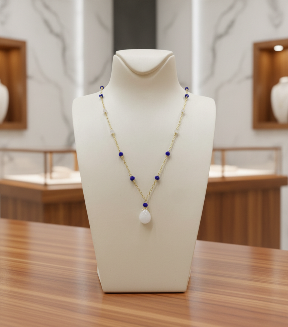 Collar en Ágata Azul y Blanco